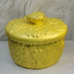 Yellow Floral Embossed Trinket Box Filled With Jewery